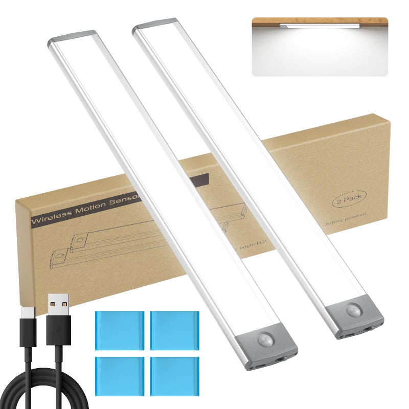 LEPOTEC 2 Pack Under Cabinet Lighting,54 LED Motion Sensor Light Indoor,2500mah Rechargeable Under Counter Lights Wireless,Magnetic Battery Operated Closet Night Lights for Kitchen,Bedroom,Stairway - Image 1